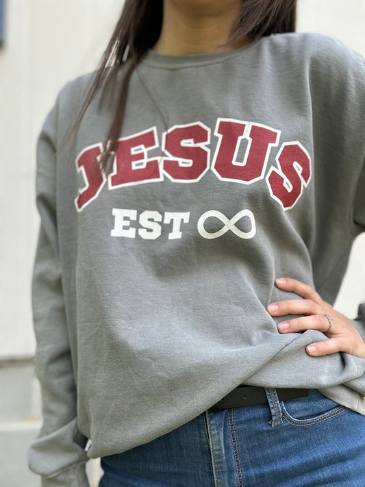 Oversized Jesus University Style Christian Sweatshirt Unisex - Grey
