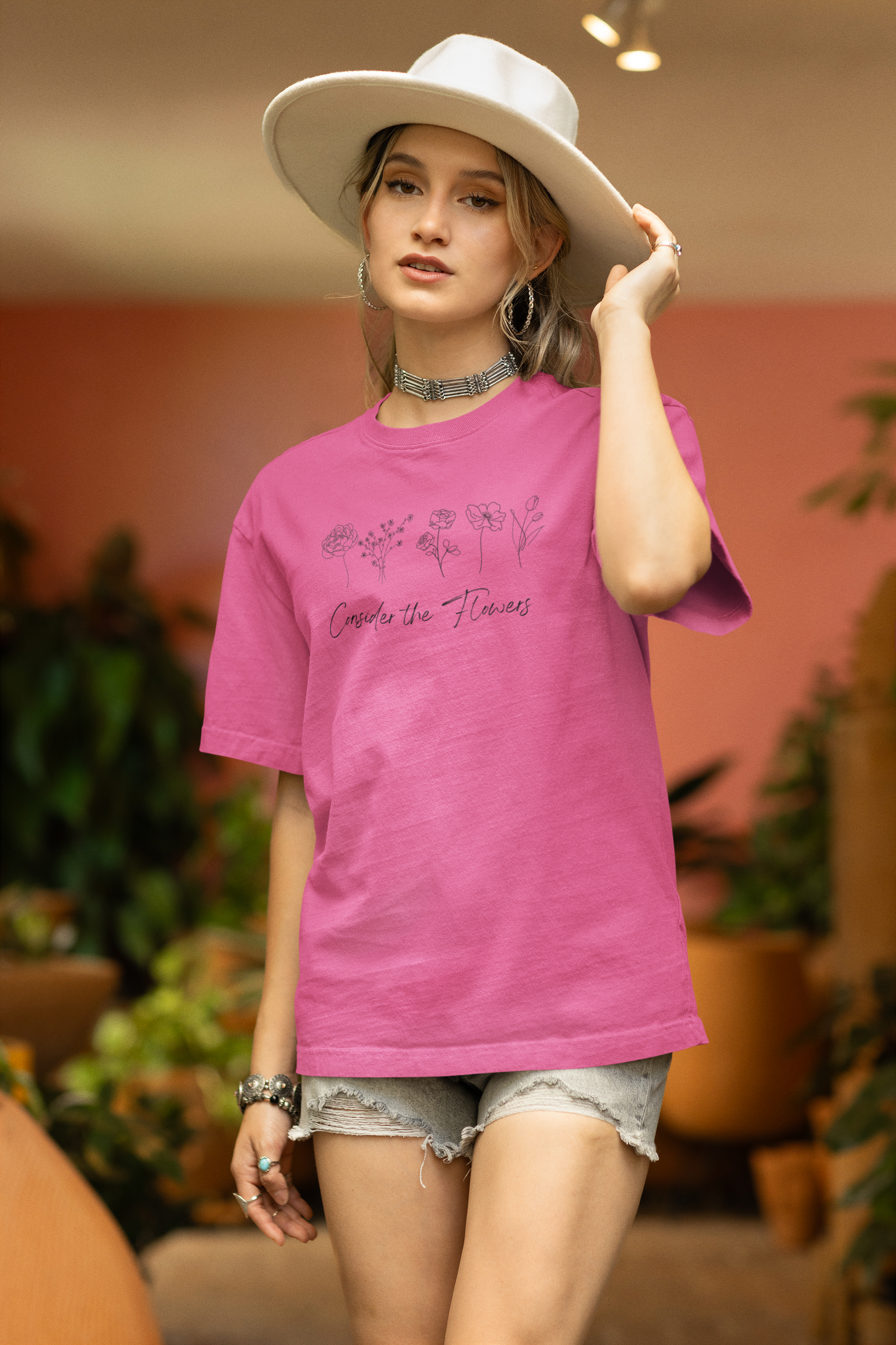 Floral Graphic Tee - Christian T Shirt for Women - Small Charity Pink