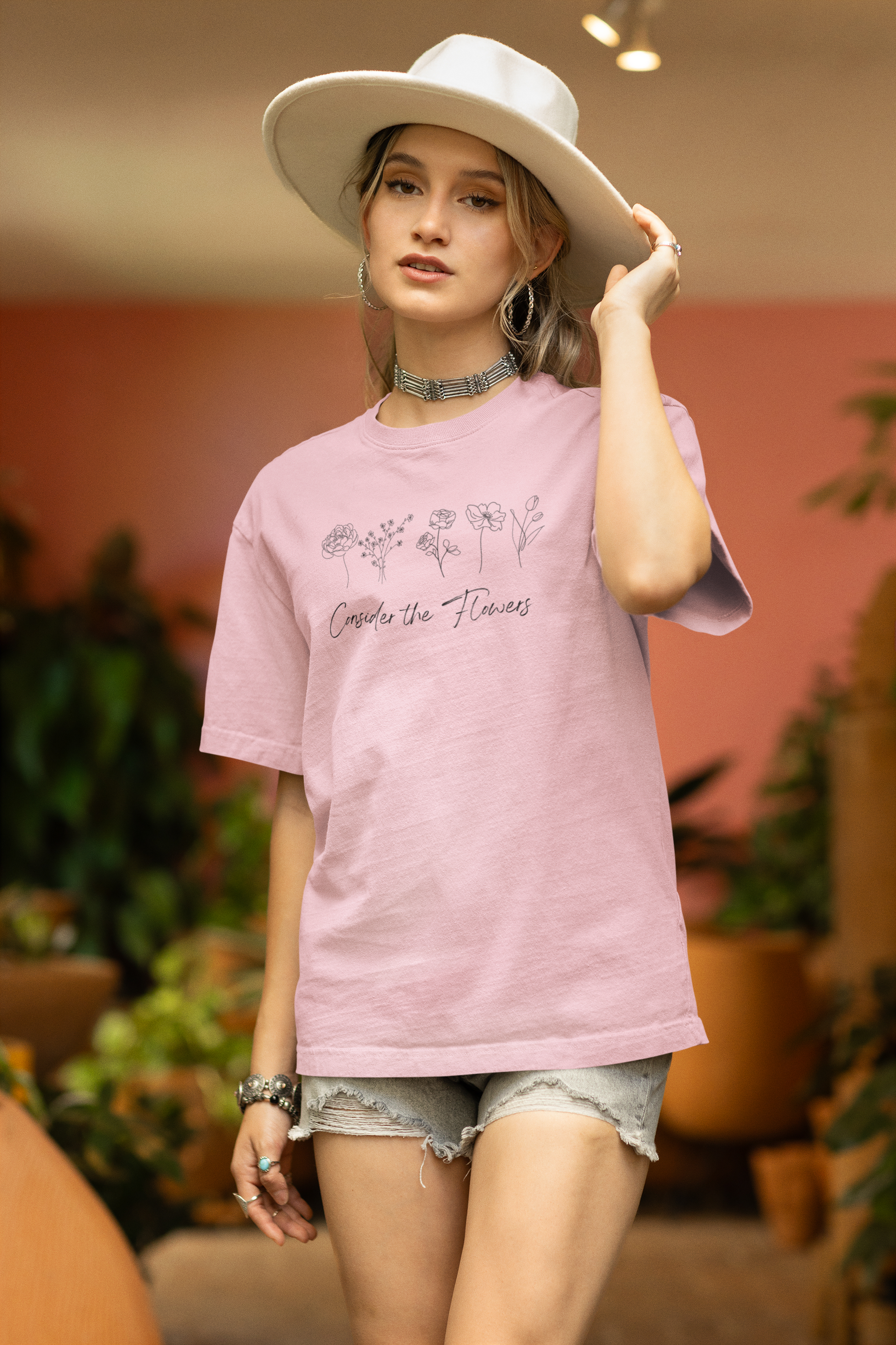 Floral Graphic Tee - Christian T Shirt for Women - Small Pink