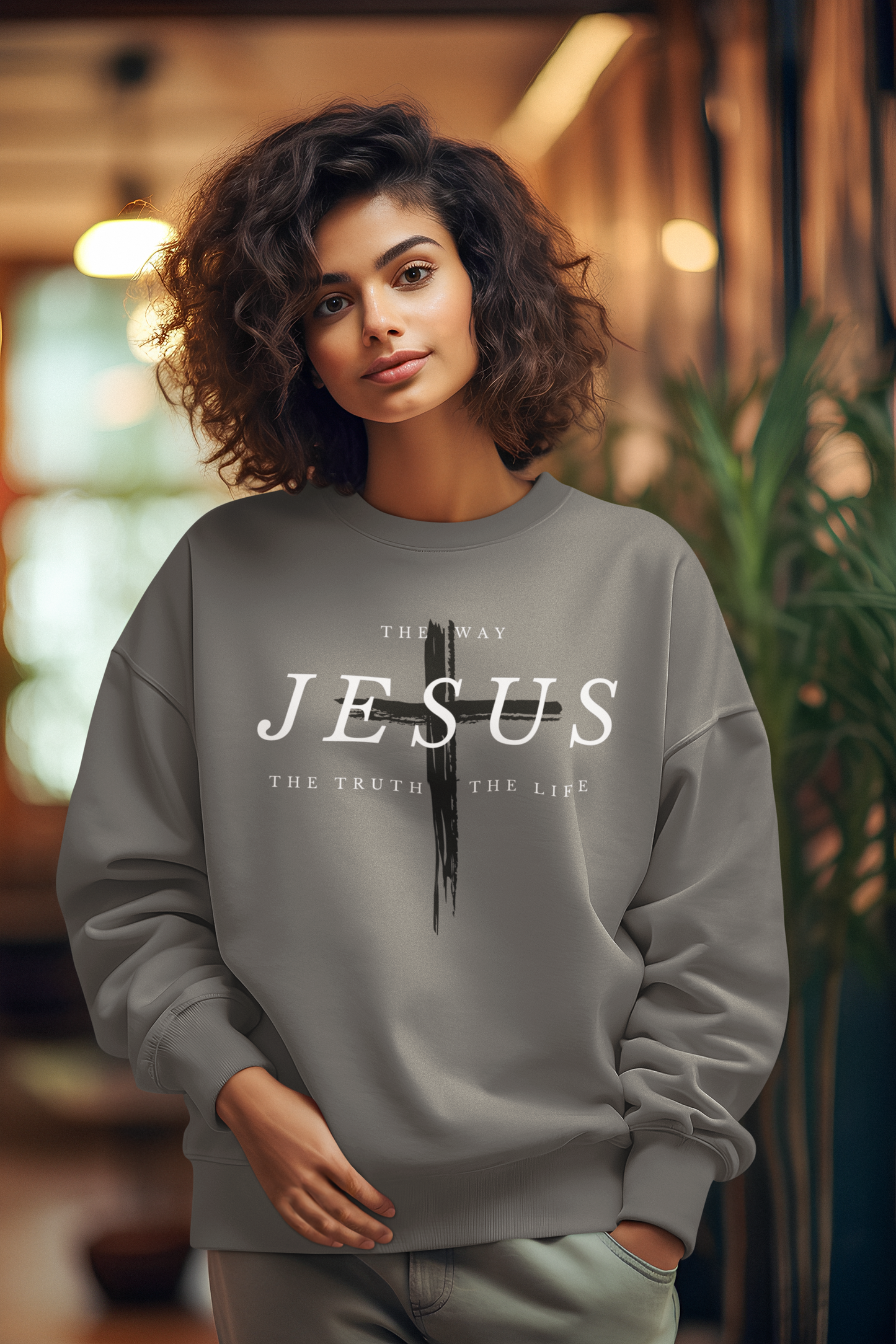 Christian SweatShirt Jesus Cross Unisex Grey