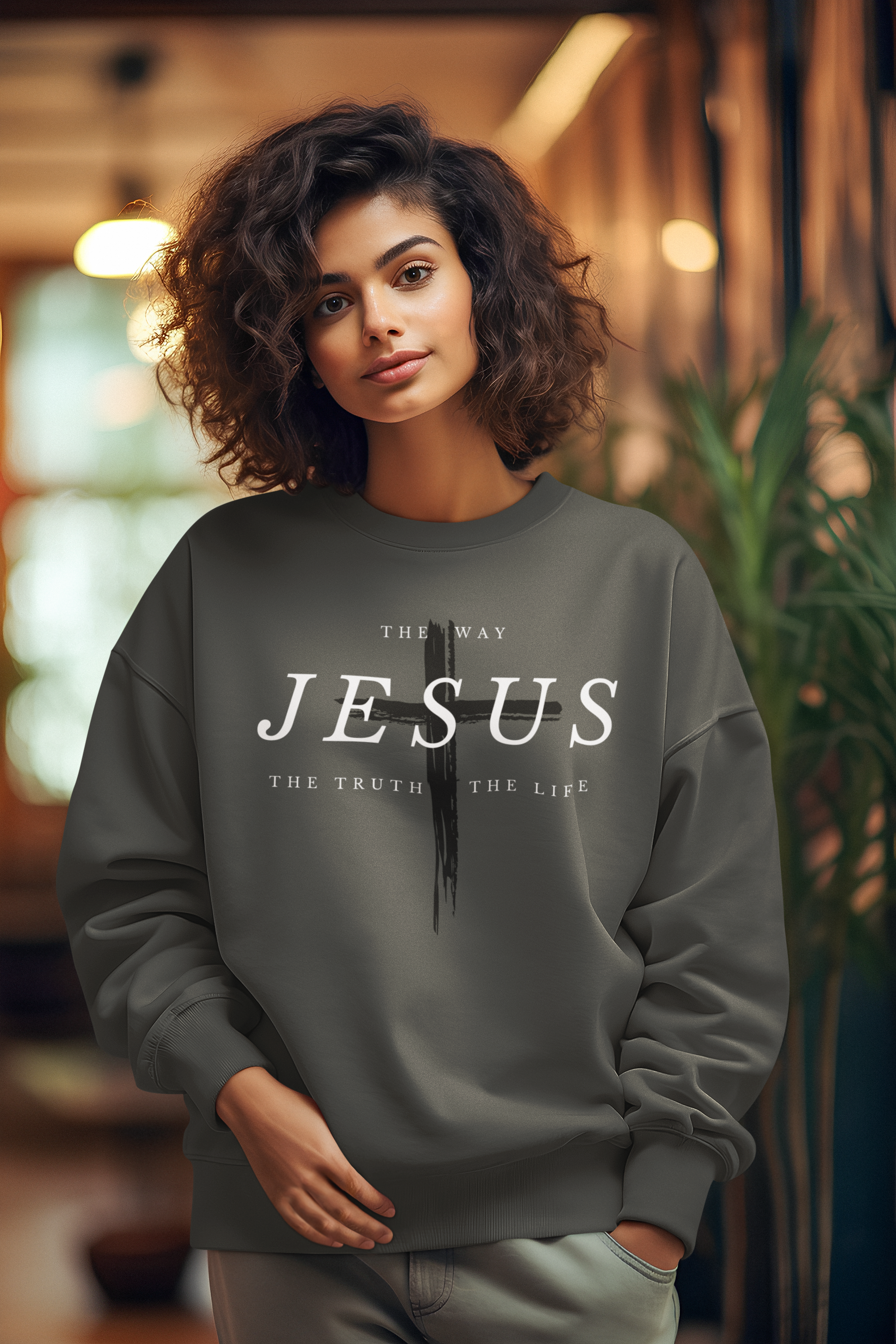 Christian SweatShirt Jesus Cross Unisex Pepper