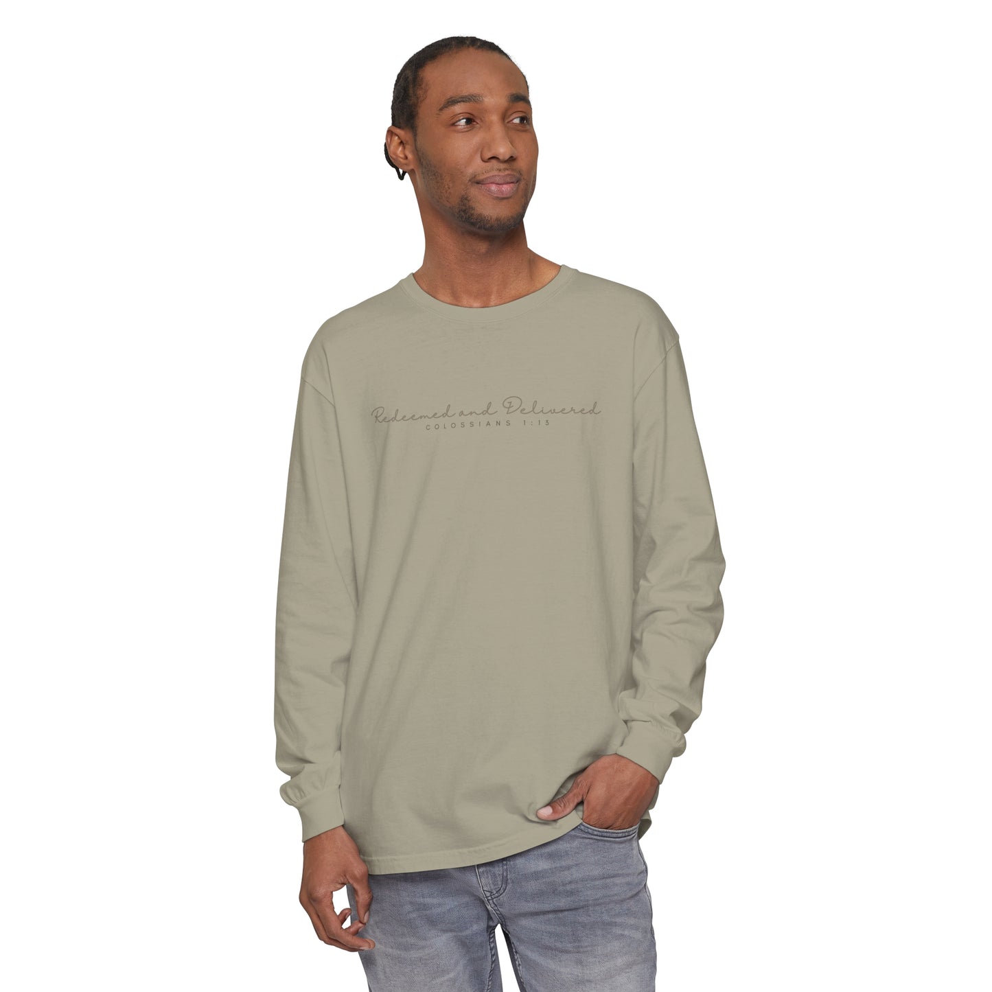 Redeemed and Delivered Minimalist Long Sleeve T-Shirt Sandstone Unisex